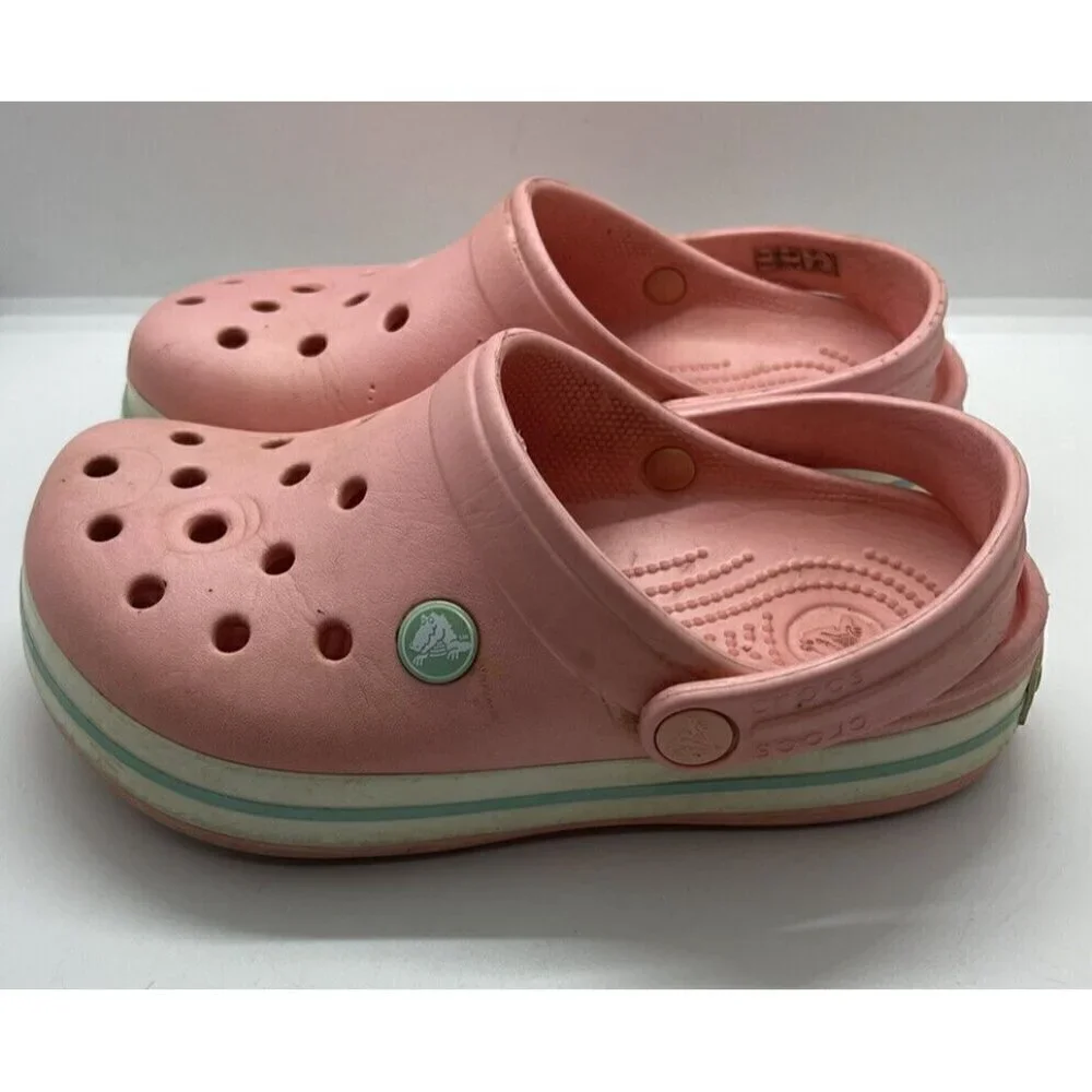 Crocs Kids Crocband Clog Slip On Sandal Pink White Size 2 Lightweight 204537